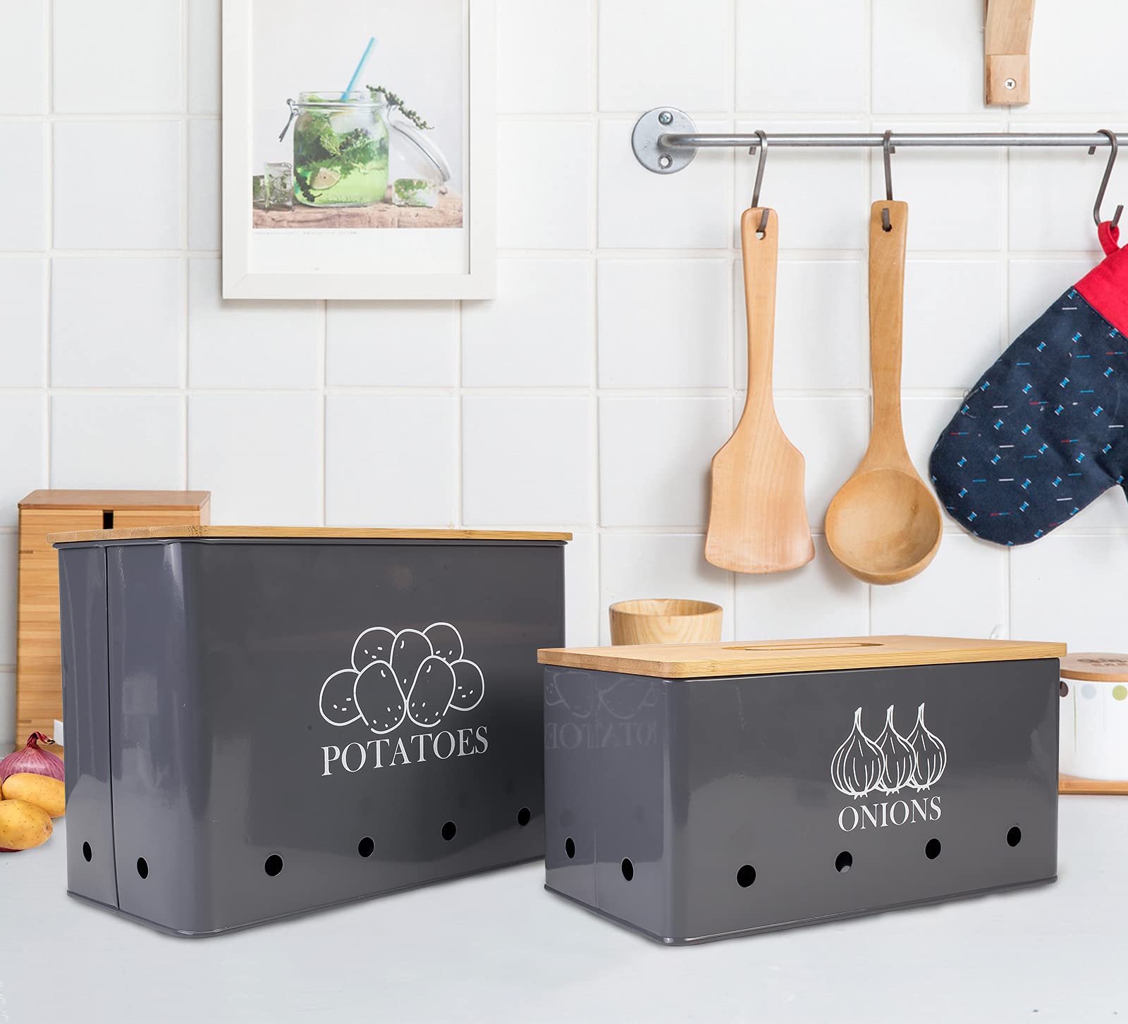Gdfjiy Potato Onion Kitchen Storage Canisters,Storage Bin For Kitchen 2 Pack Set,Potatoe, Potato Storage Box,Storage And Long Sh