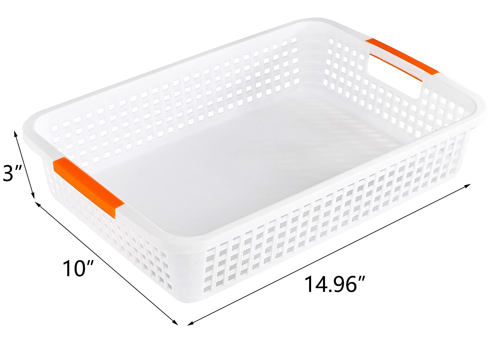 Lawei 8 Pack Large Plastic Storage Basket With Handle - 15 X 10 X 3 Inch Pantry Organizer Basket Bins Desktop Paper Storage Bask