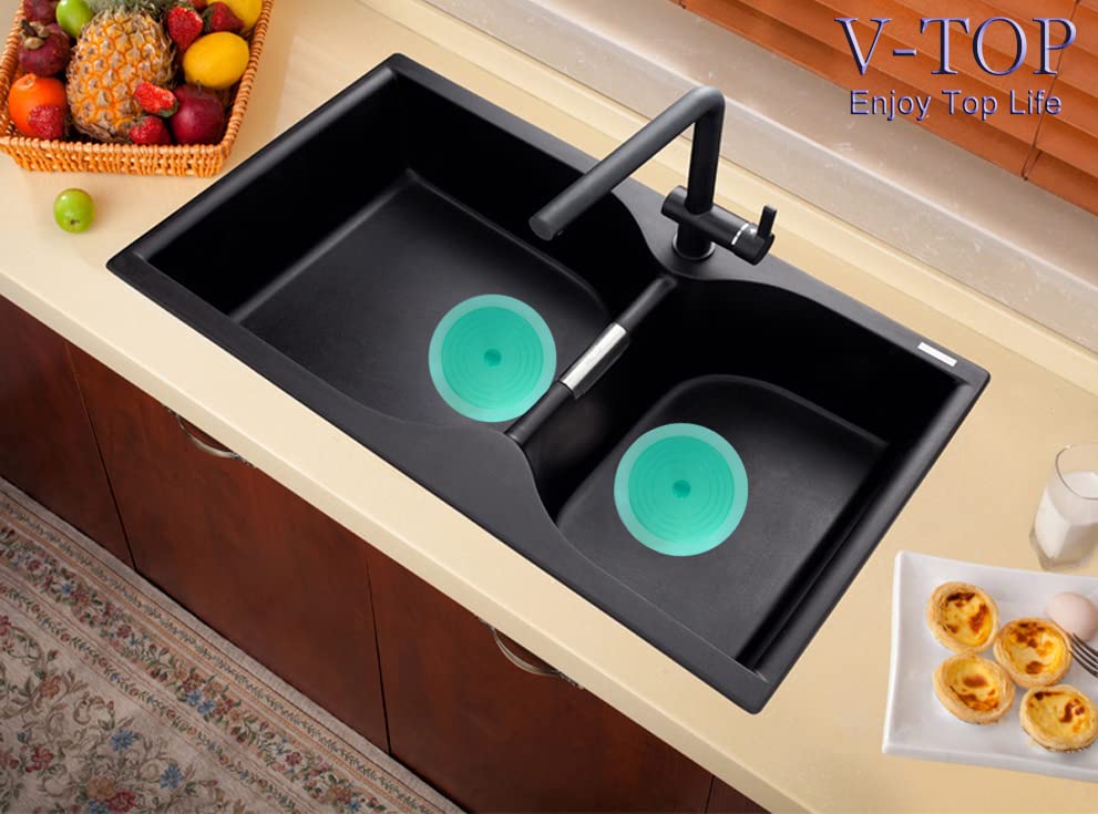 V-Top Tub Stopper 2 Pack, 6 Inches Large Silicone Drain Plug Hair Stopper Flat Suction Cover For Kitchen Bathroom Gadgets And Ac