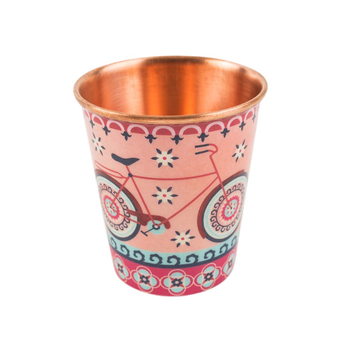 Chumbak Boho Cycle Copper Tumbler - Small, Dining Essential, Tableware, Modern And Trendy, Copper Health Benefits, Natural, Reus
