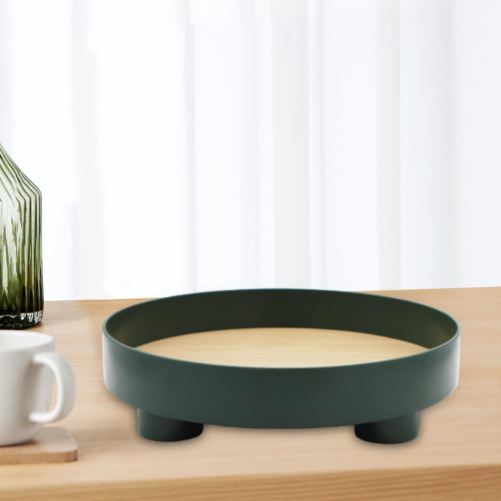 Trendynest Serving Tray Multifunctional Portable Round Vanity Tray For Hotel Fruit Bar Green