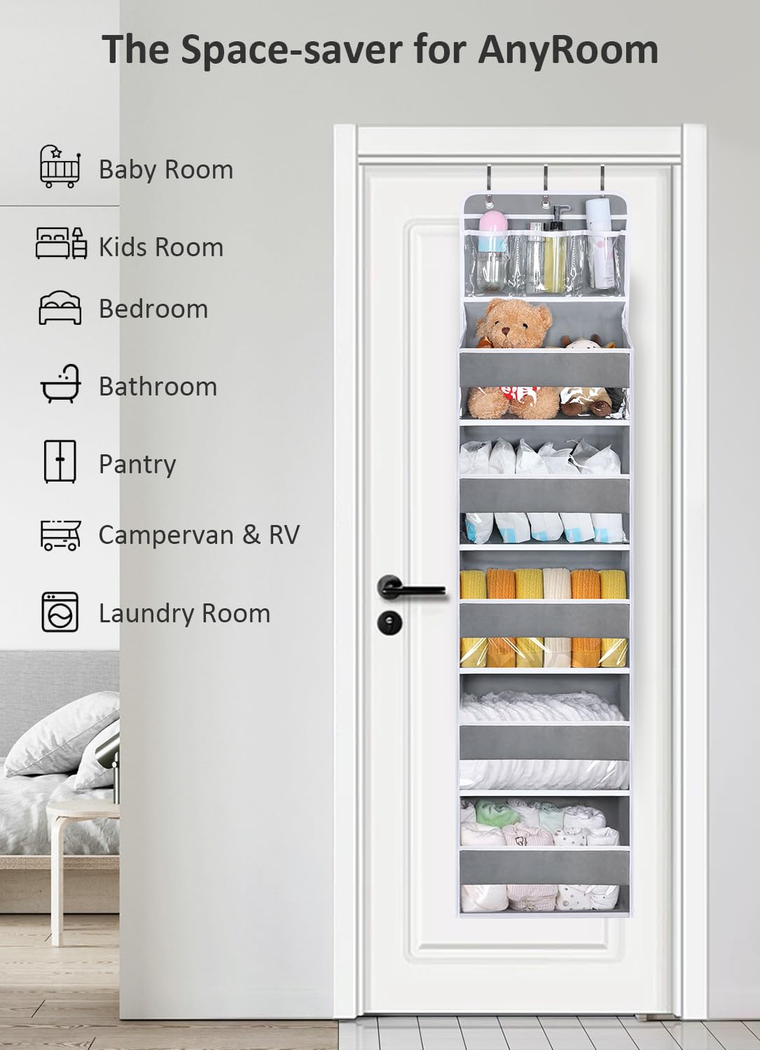 Bloroom Over The Door Organizer Hanging Storage With 3 Clear Slip Pockets And 5 Large Pockets 10 Side Pockets Closet Door Organi