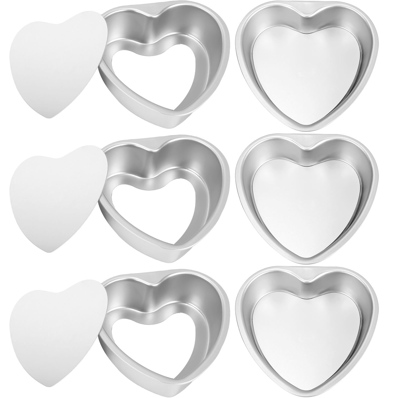 Uiifan 6 Pcs 6 Inch Heart Shaped Cake Pans With Removable Bottom Aluminum Heart Cake Mold For Oven Baking Diy Birthday Valentine