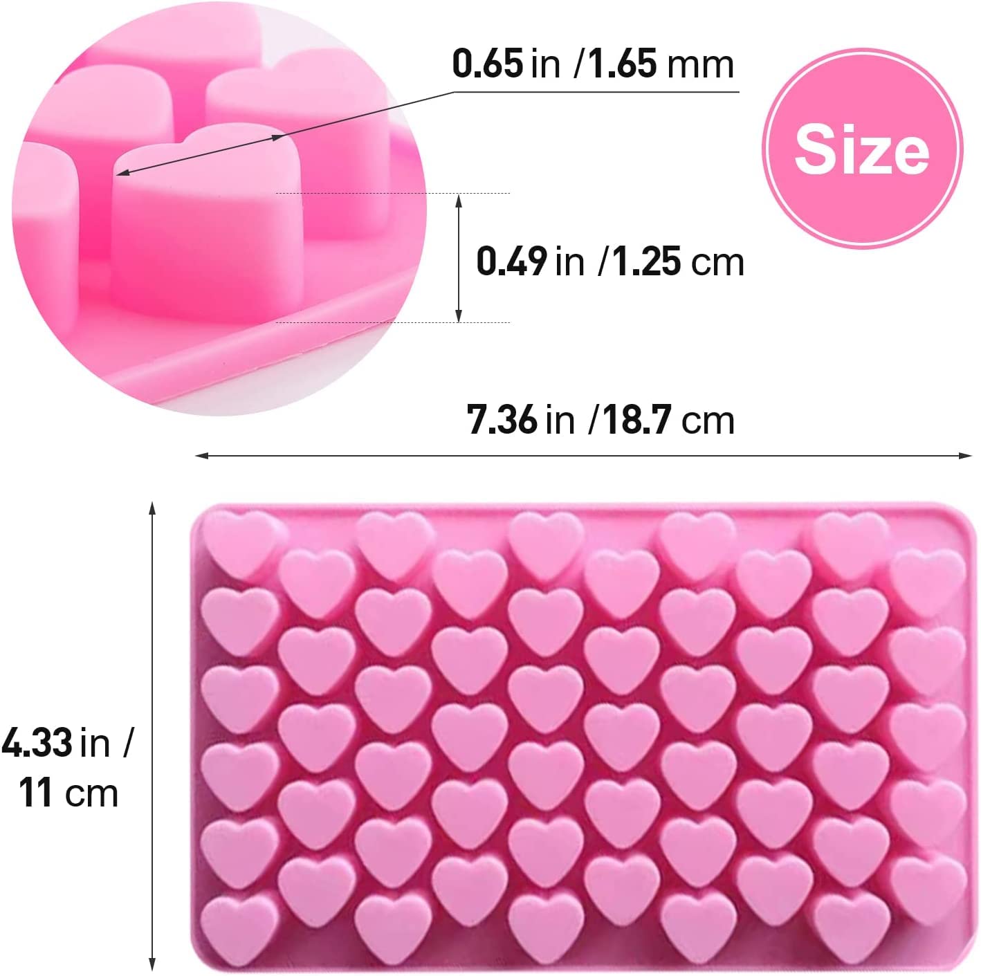 Rotdam Heart Silicone Mold Mini Heart Shaped Candy Mould 2Pcs Non-Stick Chocolate Gummy Jelly Ice Cube Tray Silicone Mold For Wa