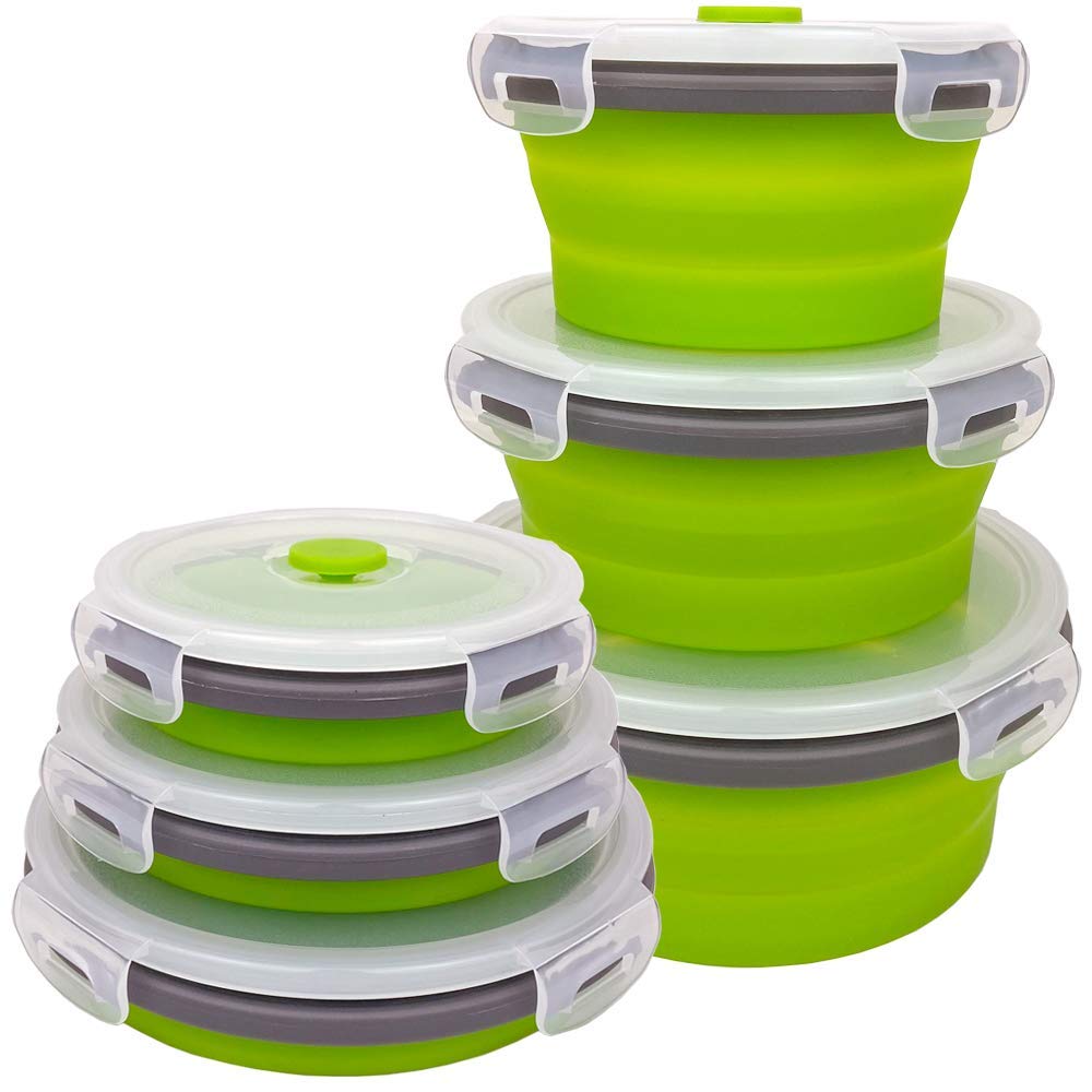 Cartints Green Silicone Collapsible Food Storage Containers-Prep/Storage Bowls With Lids - Round Silicone Food Storage Container