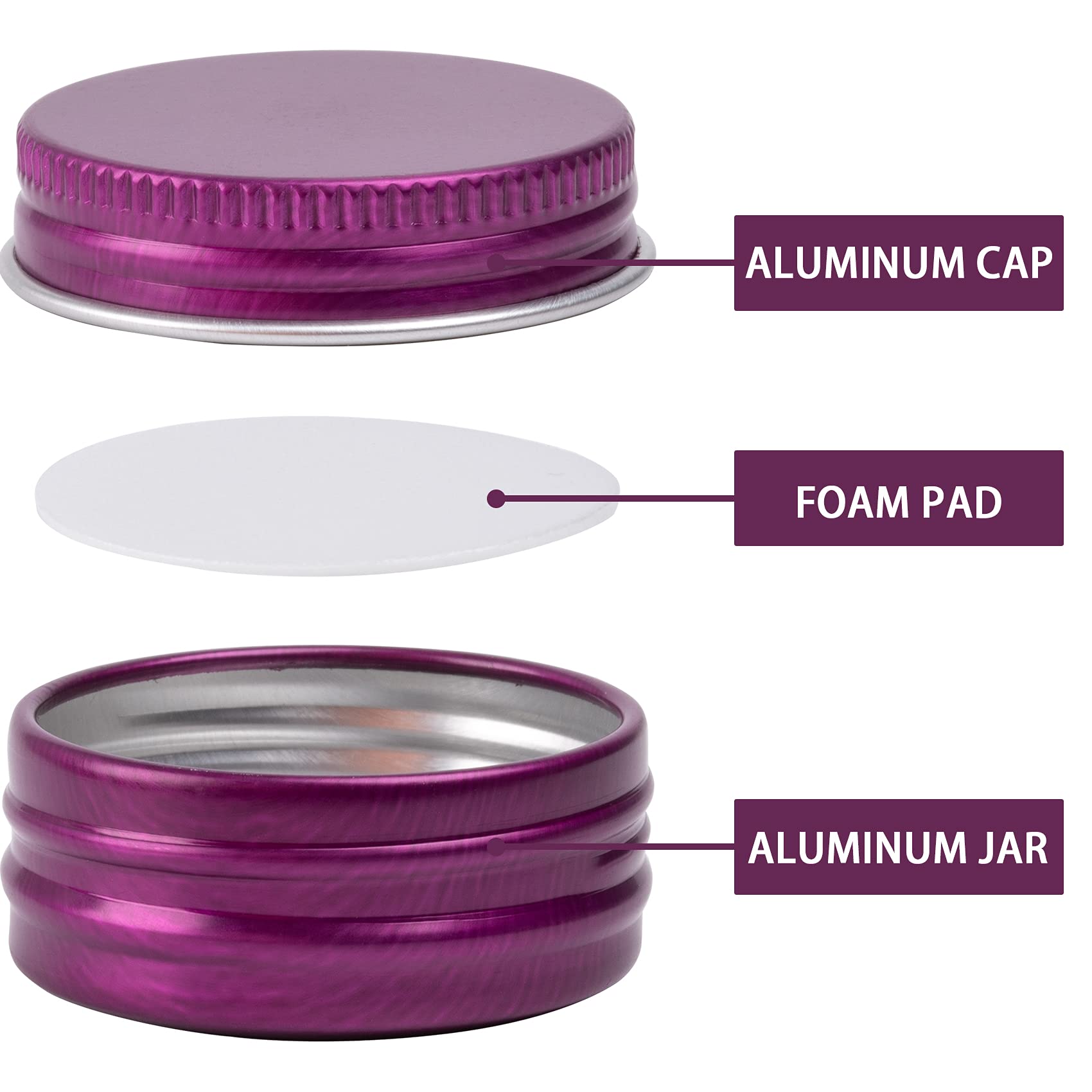 0.5 Oz Screw Top Aluminum Tin Jar With Screw Lid And Blank Labels (Purple - Pack Of 32)