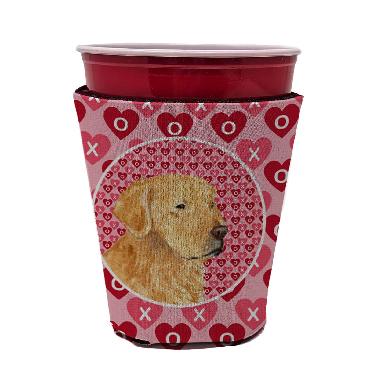 Caroline'S Treasures Ss4476Rsc Golden Retriever Hearts Love Valentine'S Day Red Cup Hugger Cup Cooler Sleeve Hugger Machine Wash