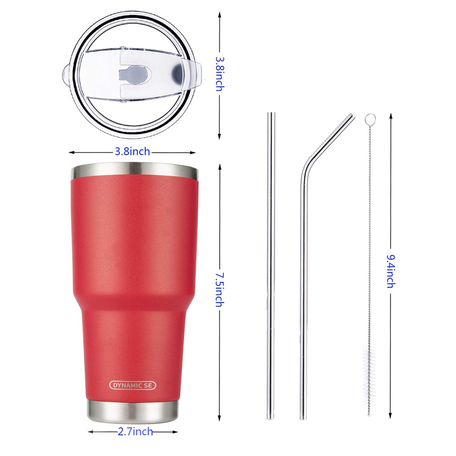 Ds 30Oz Red Tumbler Stainless Steel Double Wall Vacuum Insulated Mug With Straw And Lid, Cleaning Brush For Cold And Hot Beverag
