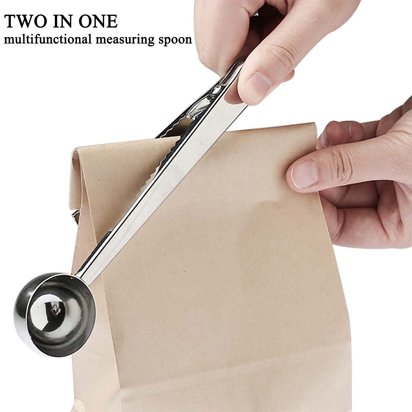 Coffee Scoop Spoon With Bag Clip, Set Of 2 (Silver)