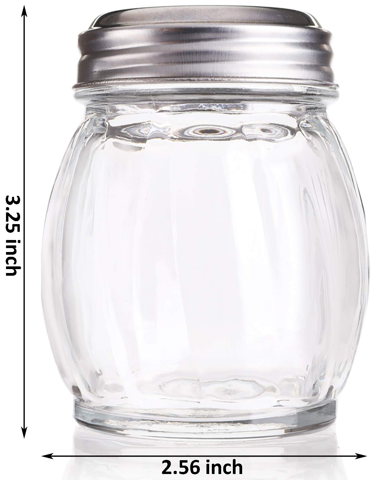 Nicunom 20 Pack 6 Oz Spices Shaker With Perforated Stainless Steel Lid, Swirl Glass Parmesan Cheese Shaker With Slotted Caps, Sa