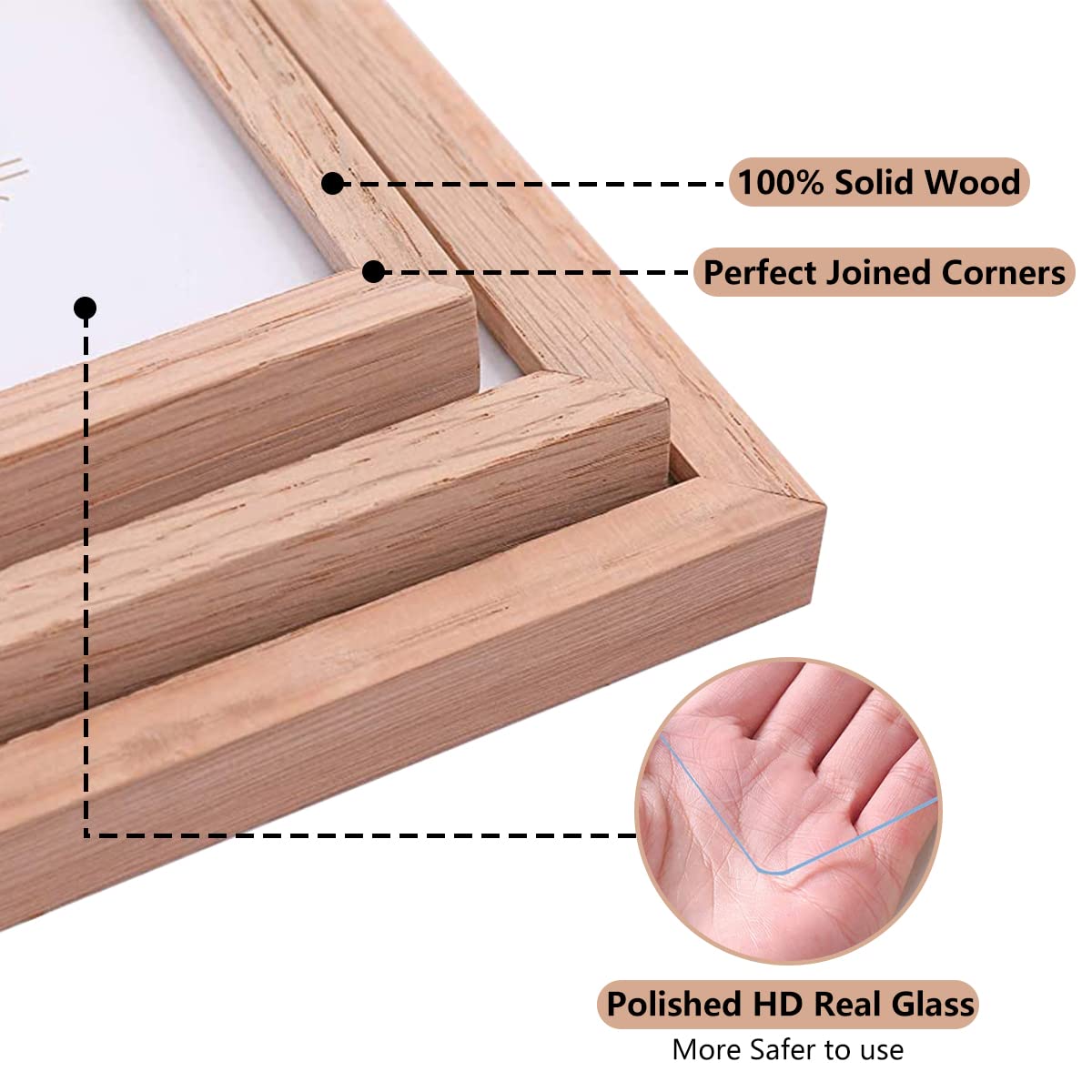 ATOBART 8x10 Set of 6 Oak Wood Picture Frame Solid Wooden Photo Frame Natural Wood Color Frames with Real Glass for Wall Mountin