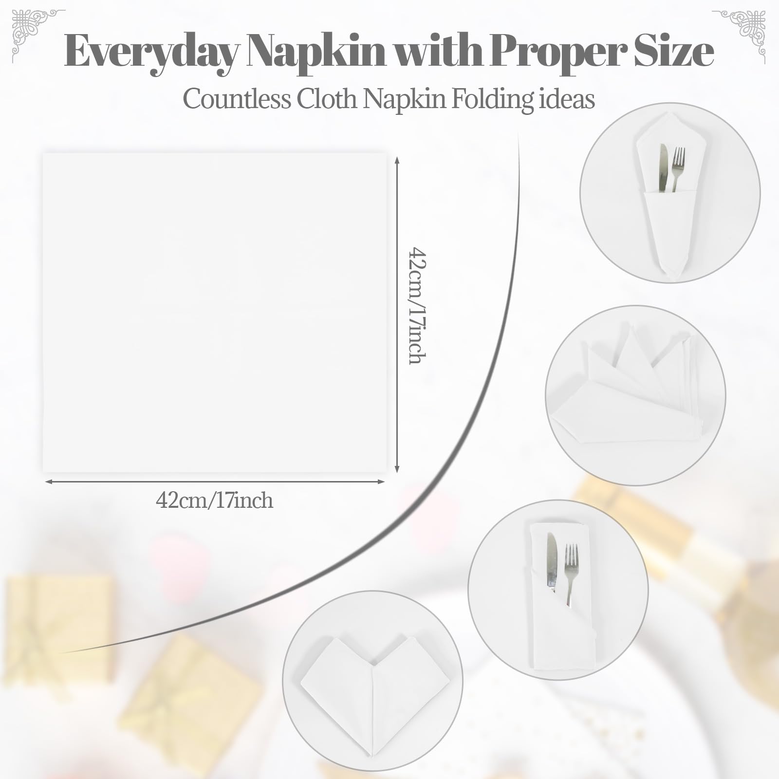 Ploymono White Heavy Duty Cloth Napkins - 17 X 17 Inch Solid Washable Polyester Dinner Napkins - Set Of 8 Napkins With Hemmed Ed