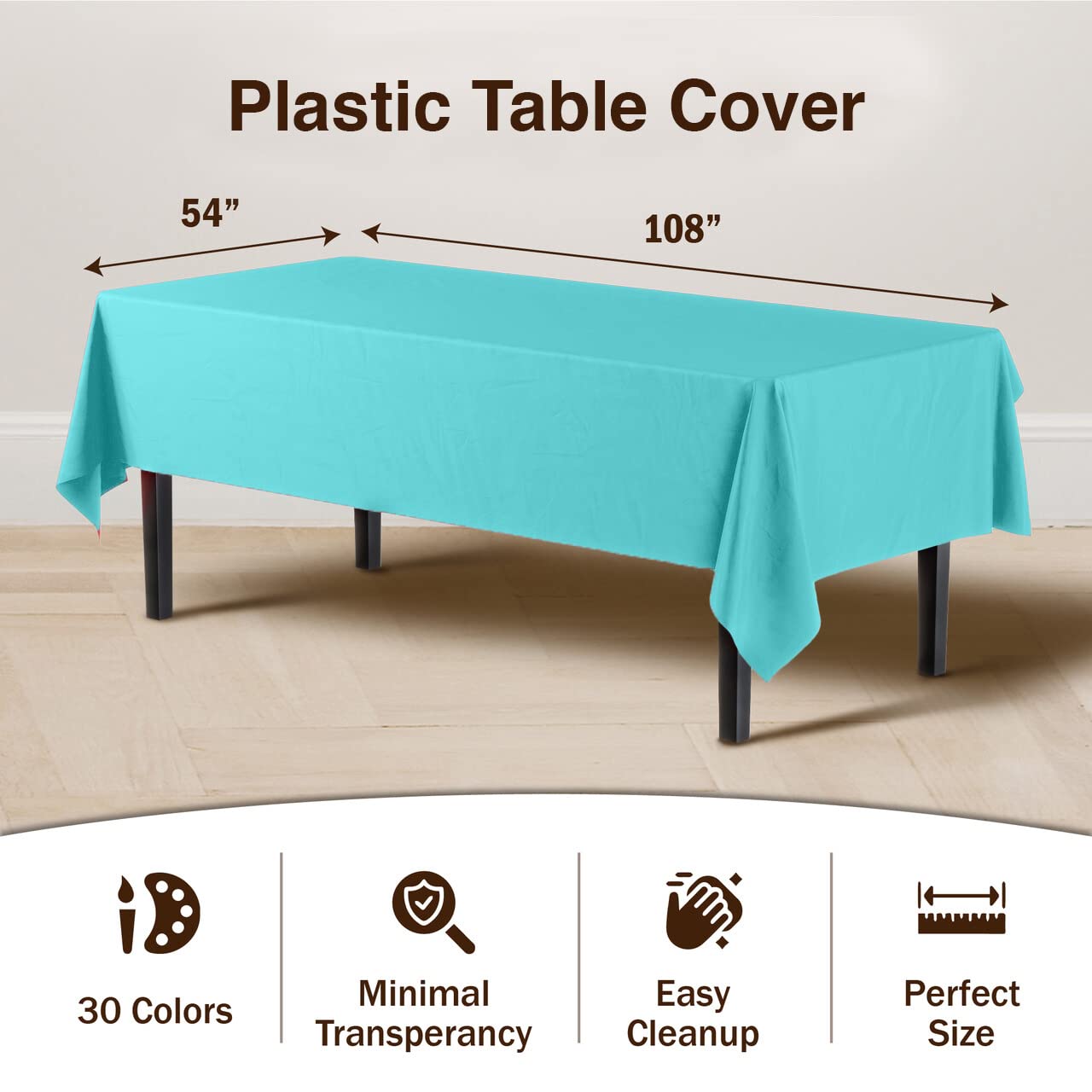 Exquisite 6-Pack Premium Plastic Tablecloth 54In. X 108In. Rectangle Plastic Table Cover - Aqua