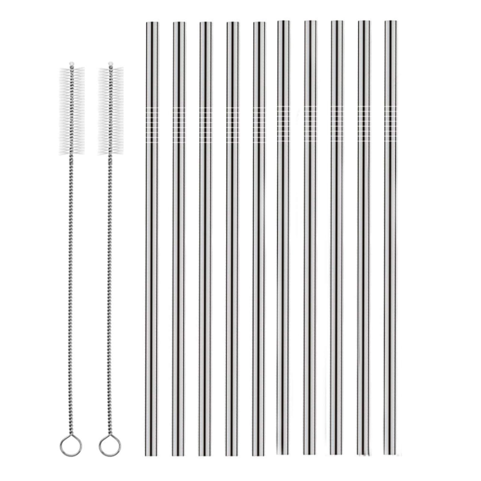 Set Of 10 Stainless Steel Straws, Huaqi Straight Reusable Straight Drinking Straws 10.5'' Long 0.24 Dia For 30 Oz Tumbler And 20