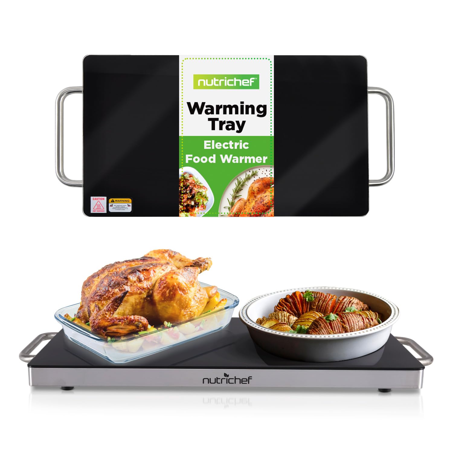 NutriChef Large Electric Warming Tray | 20 x 12 Hot Plate | Ideal for Buffets, Restaurants, Parties, & Home Dinners - Glass Top 