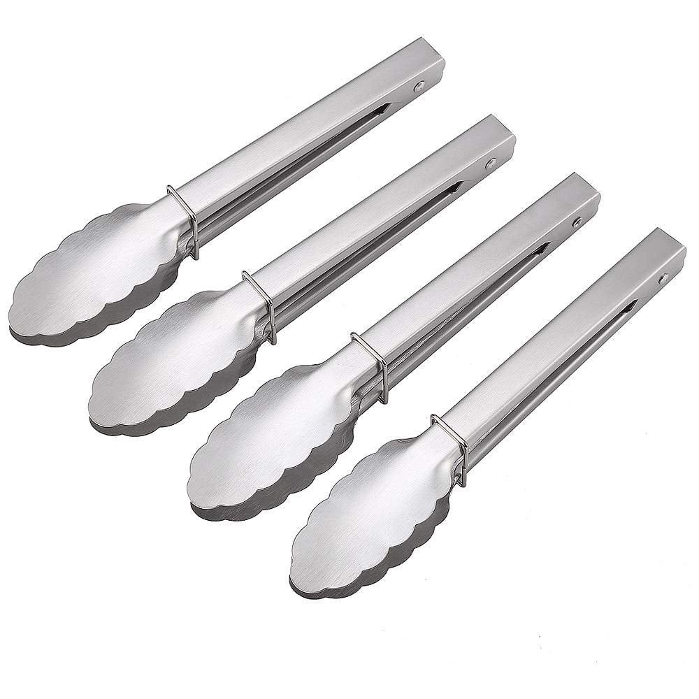 Dosmamz 4 Pack 9 Inches Food Serving Tongs, Stainless Steel Kitchen Cooking Tongs, Sturdy Grilling Barbeque Tongs, Salad, Buffet