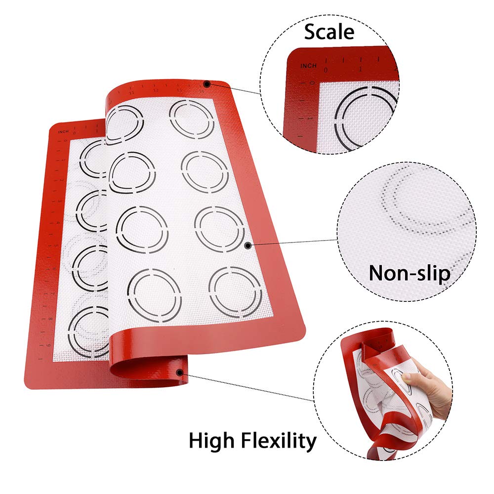 Lotfancy Silicone Baking Mat, 2 Pack Non Stick Macaron Baking Liner For Cookies, Rolling Dough, Bread And Pastry, Reusable Bakin