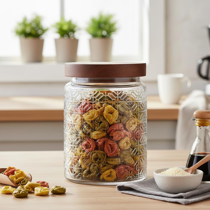 The Better Home Glass Jar 800 Ml With Wooden Lid | Airtight, Leakproof Storage | Transparent Glass Jar | Jar Set For Kitchen | O