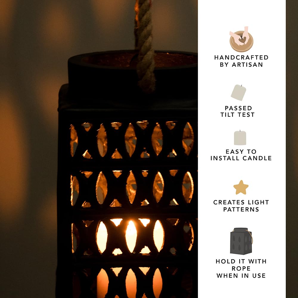 Ellementry Jharokha Ecomix Black Lantern | Candle Tealight Holder for Balcony and Garden | Hanging Lanterns for Home Decoration