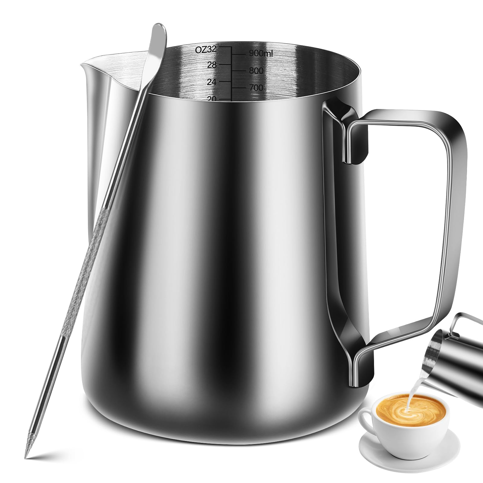 Iheartyard Espresso Milk Frothing Pitcher, Stainless Steel Milk Frothing Pitcher 300Z/900Ml Coffee Milk Frother Cup With Decorat