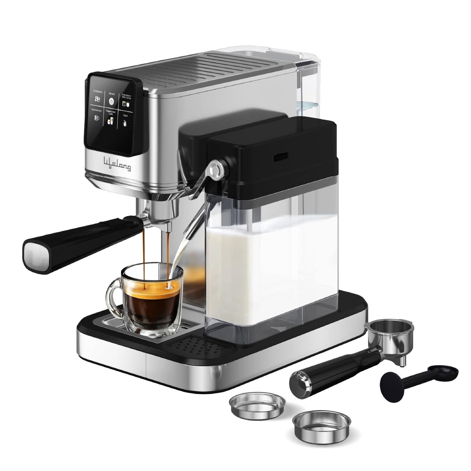 Lifelong Eden Primiera 1350W Digital Coffee Machine With Milk Tank |Italian Ulka Pump 20 Bar Pressure Pump |Double Shot, Espress