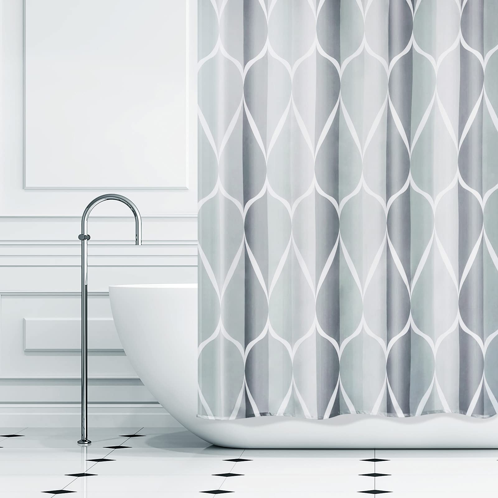 Gelbchu Grey Fabric Geometric Shower Curtain W 54 x H 72 Waterproof Design and Polyester  Quick-Drying  Weighted Hem  Stall Size Shower Curtains Set for Bathroom  Durable and Washable with 8 Hooks
