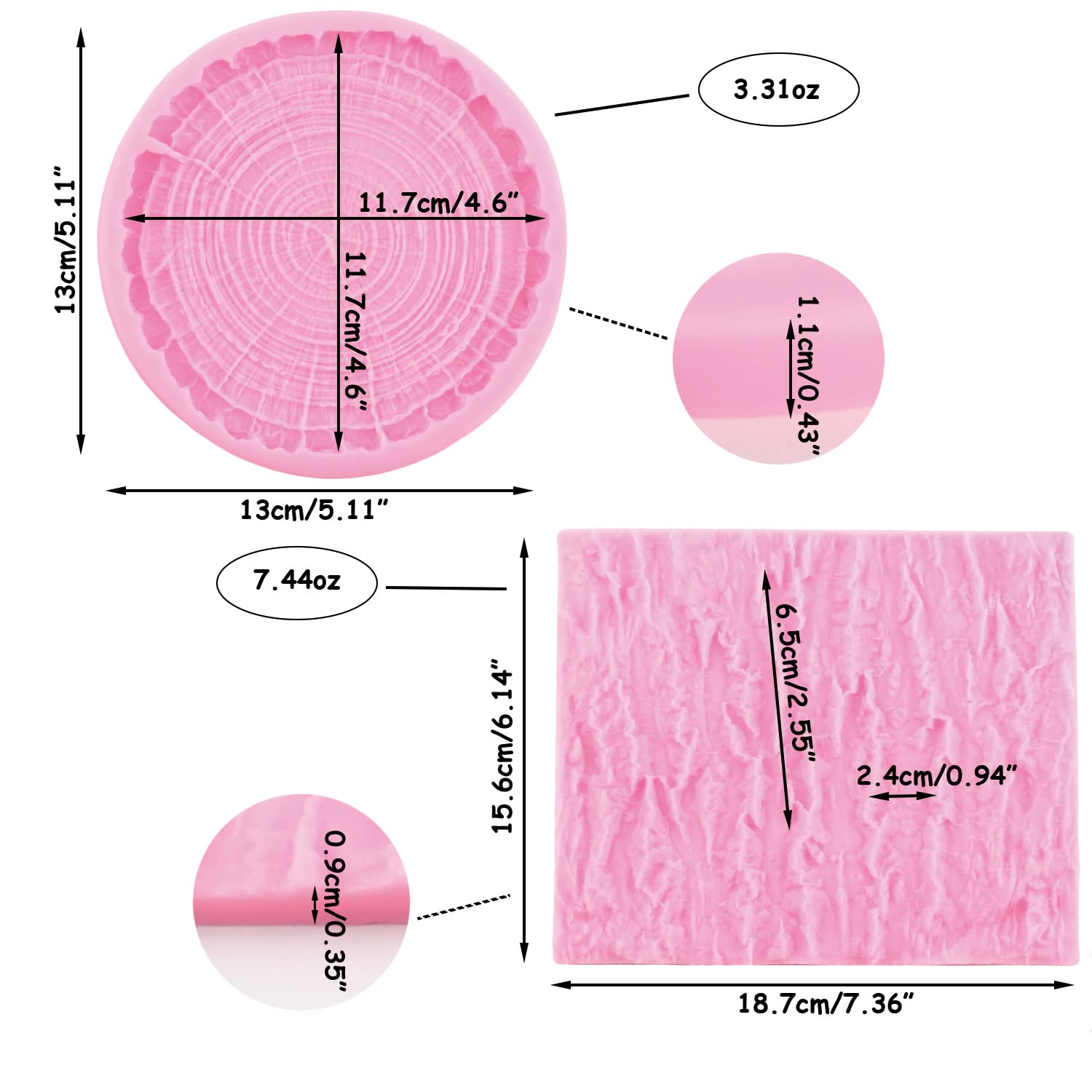 Mujiang Tree Stumps Cake Silicone Molds Tree Bark Texture Fondant Impression Mold For Cake Decorating Candy Chocolate Gumpaste S