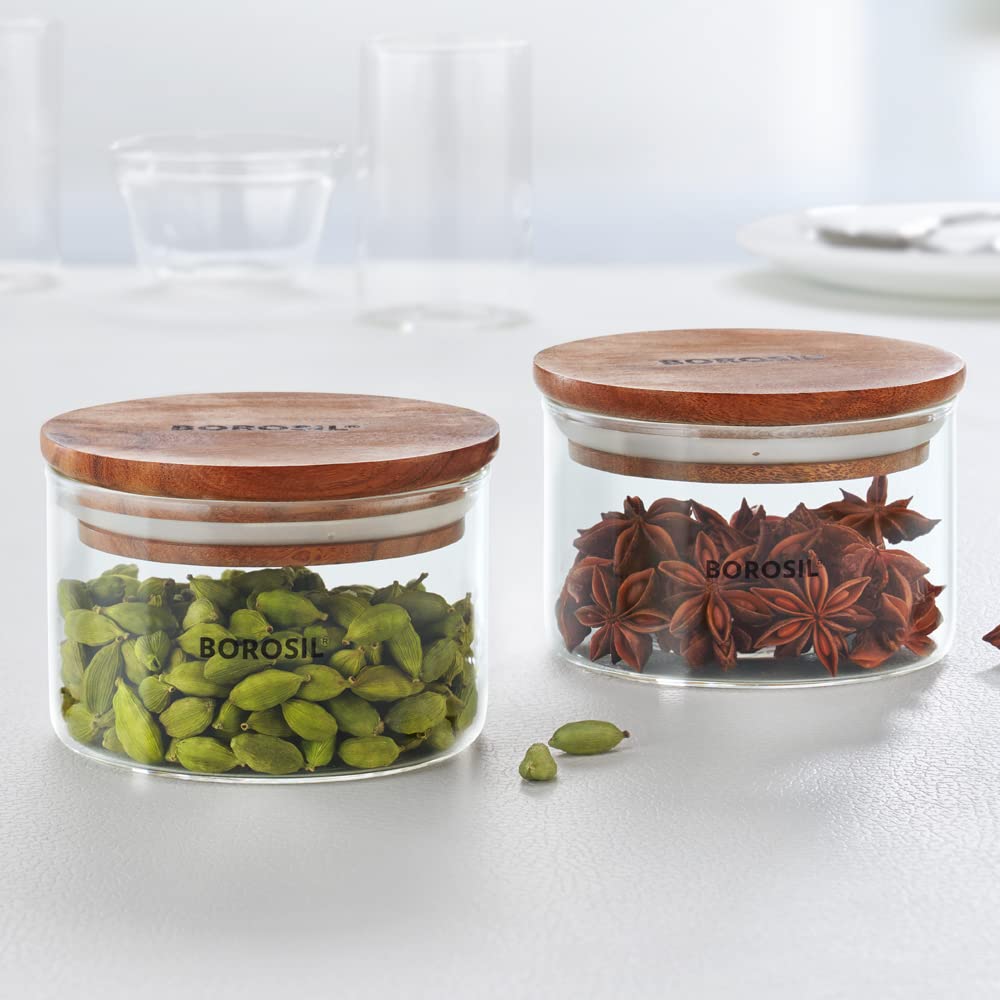 Borosil Classic Storage Jar Set (300Ml X 2) | Made In India Borosilicate Glass Dishwasher Safe Container For Kitchen | Airtight 