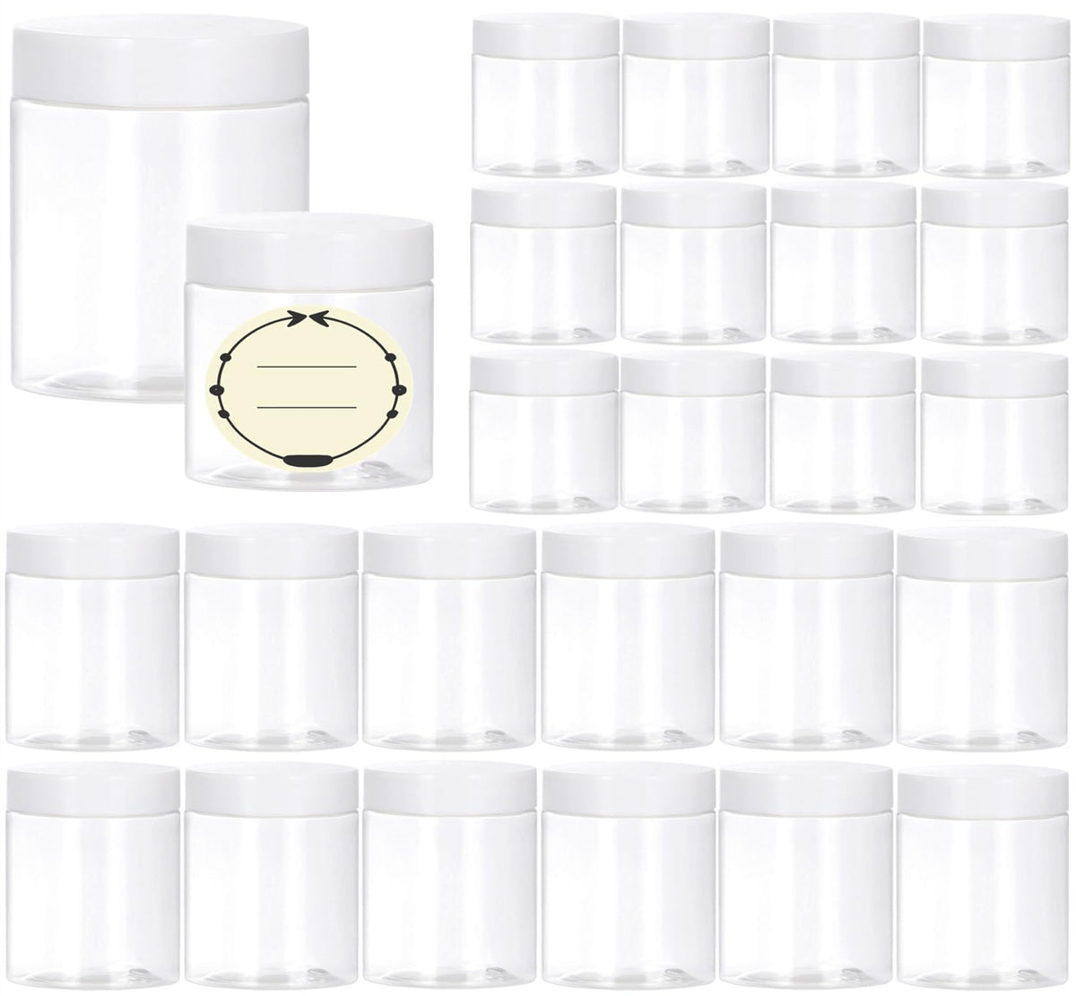 Tuzazo 24 Pack Empty Plastic Slime Containers With Lids And Labels - 12Pcs 8 Oz And 12Pcs 4 Oz Small Plastic Jars For Lotion, Cr