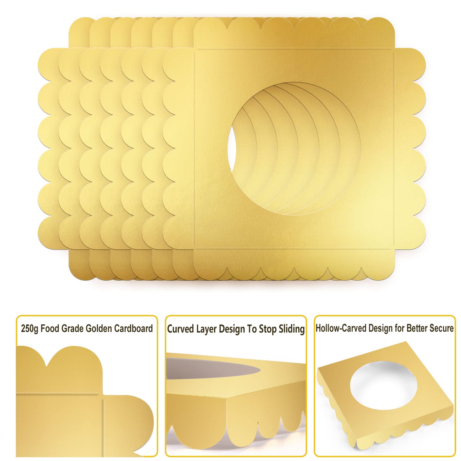 50 Pcs Candy Apple Box Base,Golden Cardboard Taffy Apple Inserts, Square Caramel Apple Wraps Tray, Clearly Diy Candy Apple Holde