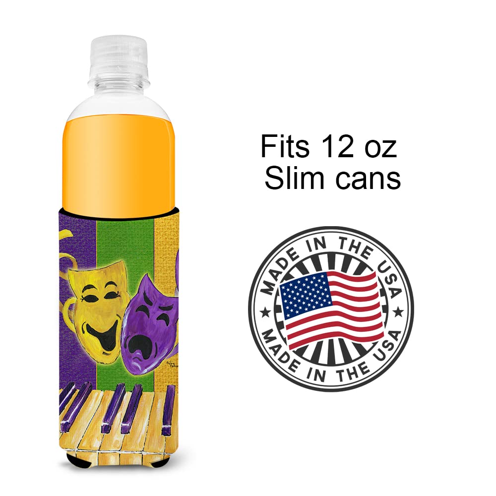 Mardi Gras Piano with Comedy and Tragedy Masks Ultra Beverage Insulators for slim cans 8370MUK