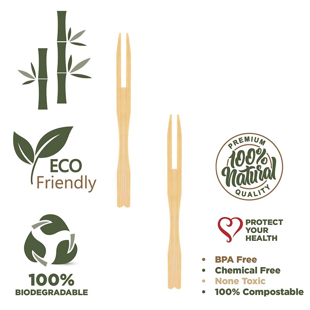 200 Pcs Bamboo Forks 3.5 Inch, Wooden Appetizer Forks Mini Food Picks For Party, Banquet, Buffet, Catering, And Daily Life