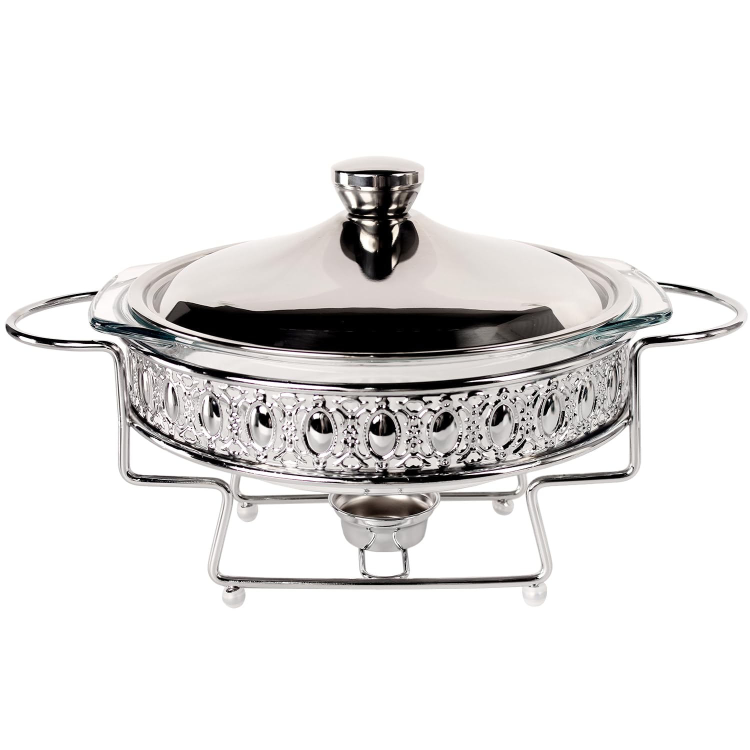 jinsongdafa Casserole Dish 9Glass Baking Dish with Stainless steel Lid and rack, Silver round 1.5 Qt Baking Pan For Casserole &