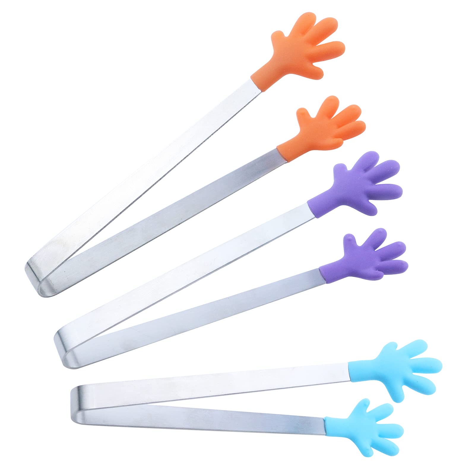 My Mironey 5-Inch Silicone Mini Tongs 3Pcs Hand Shape Silicone Tongs Food Tongs Small Tiny For Food Sugar Ice Salad Buffet Barbe