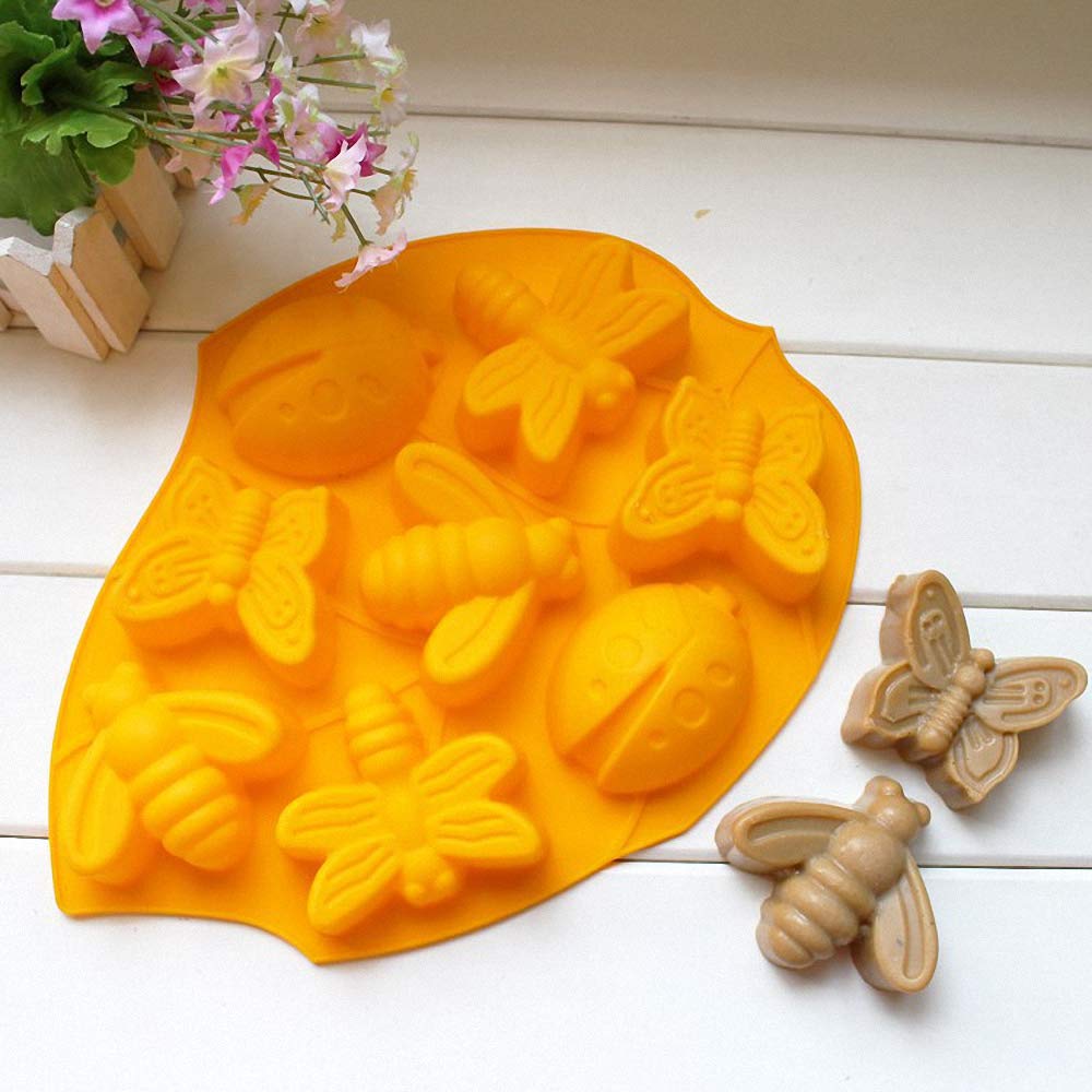 Hiparty 2Pcs 8 Cavity Insect Butterfly Dragonfly Bee Ladybug Silicone Cake Molds Ice Tray Pudding Jelly Dessert Chocolate Mould