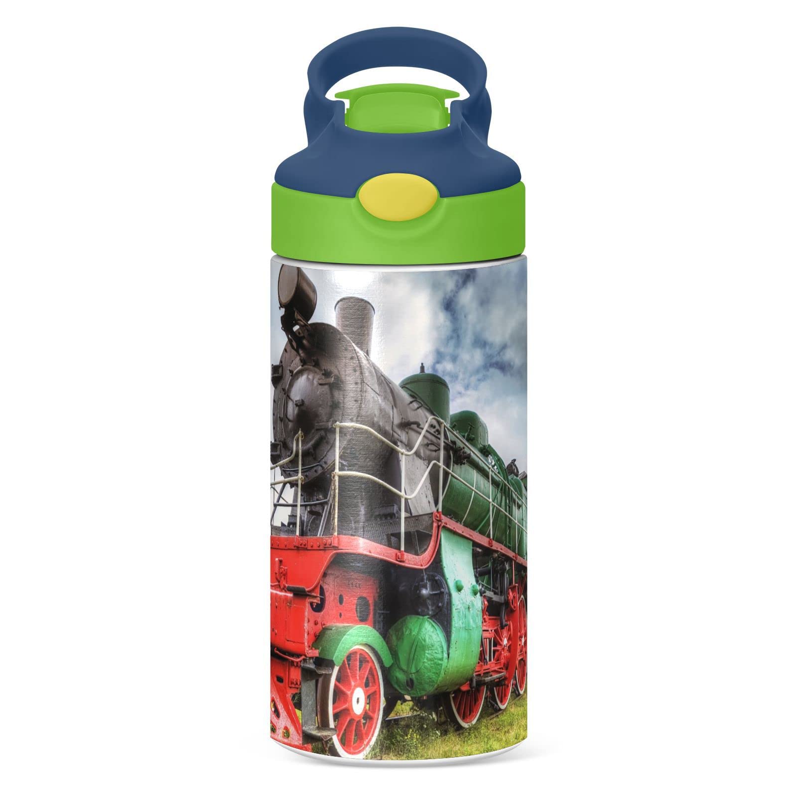 Boccsty Locomotive Train Kids Water Bottle With Straw Lid Insulated Stainless Steel Reusable Tumbler For Boys Girls Toddlers 12