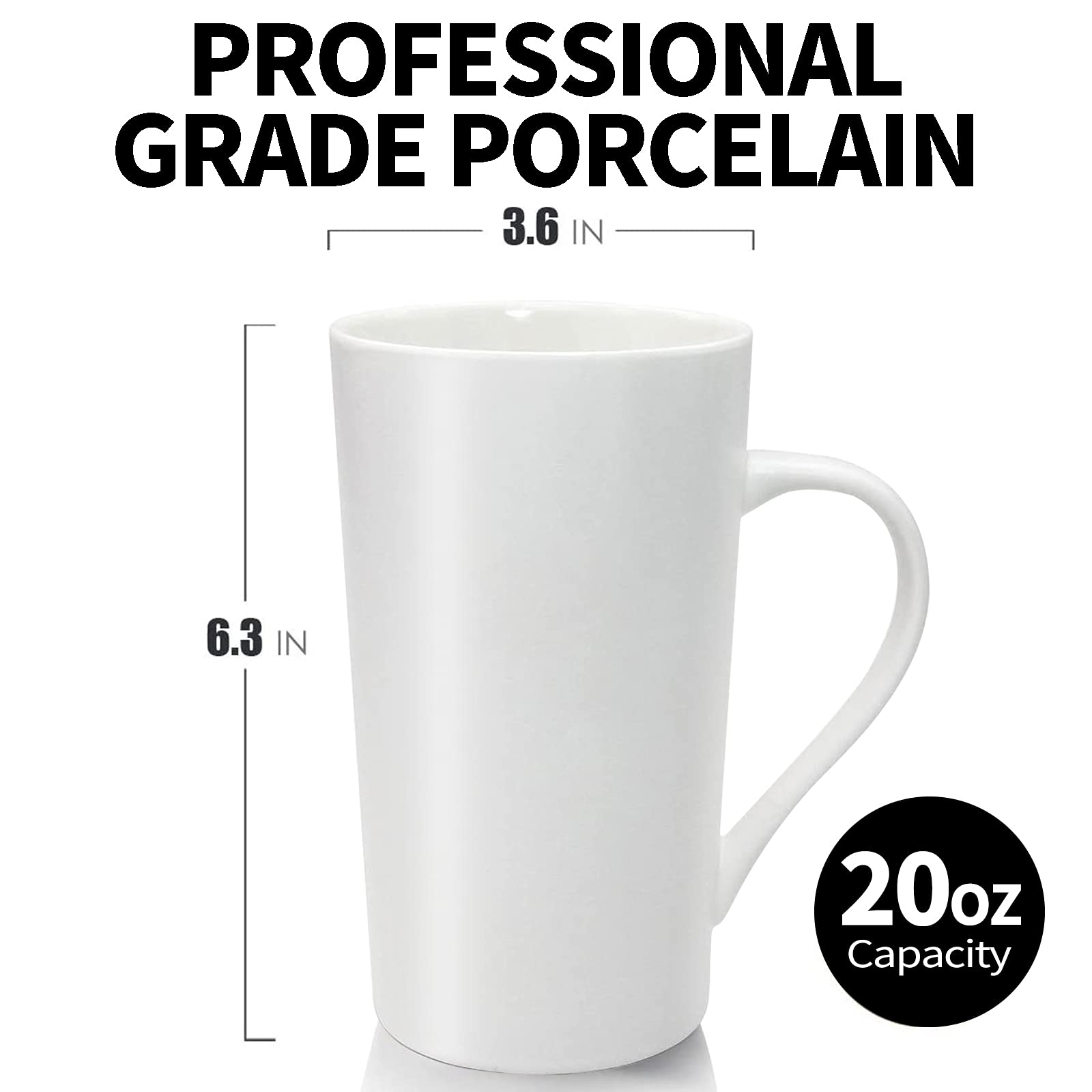 YINUOWEI 20oz Porcelain Coffee Mugs Set Large Ceramic Handled Milk Mug Drinking Cups for Tea, Coffee, Cocoa, Pure White