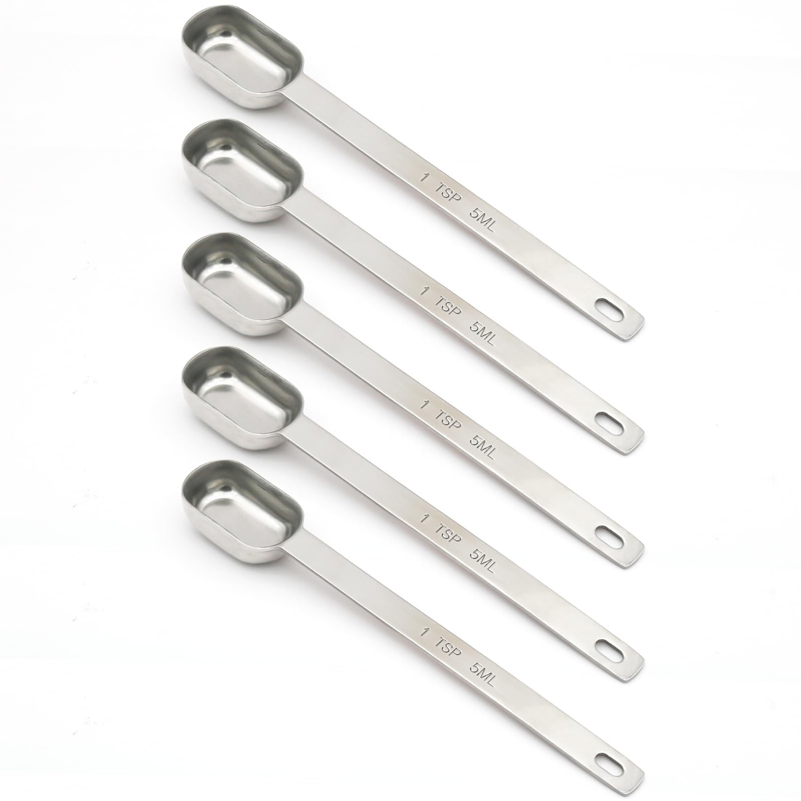 BERYLER 5PCS 1tsp (1/3tbsp, 5ml) Single Measuring Spoon, Stainless Steel Long Handle Individual Teaspoons Only
