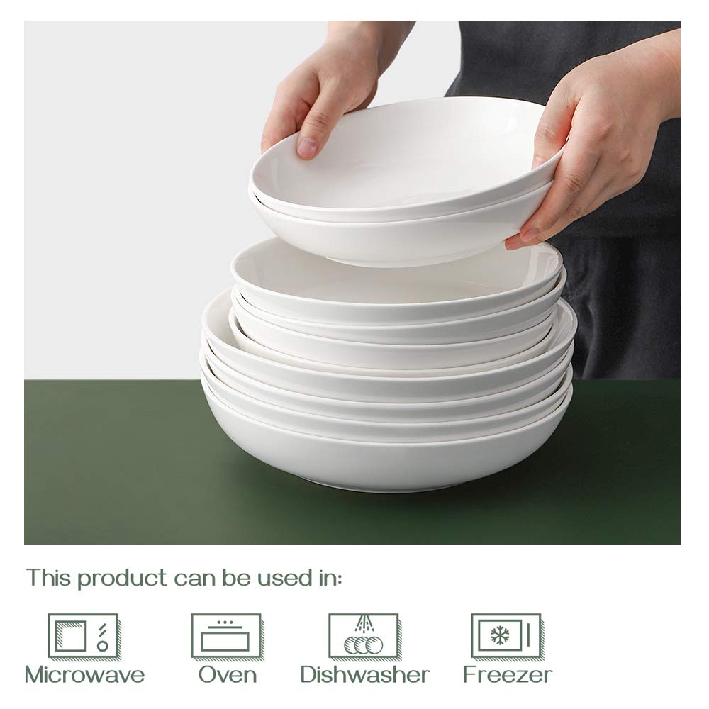 Dowan 9.75 Large Pasta Bowls, Ceramic Salad Bowls 50 Ounce, Shallow Pasta Bowls Set Of 4, Serving Bowls And Plates Set, Microw