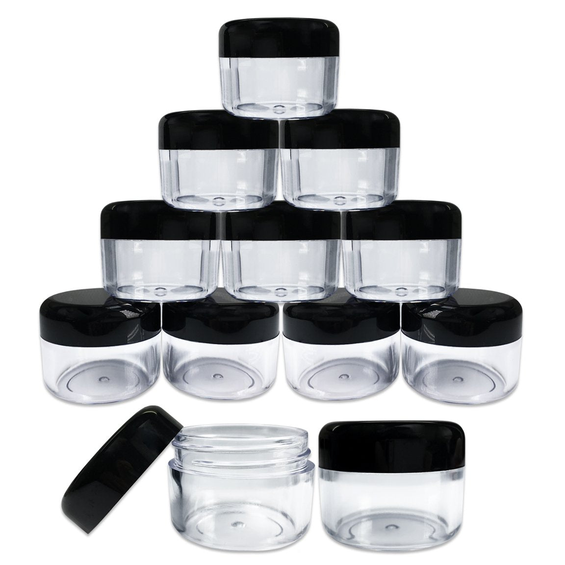 Beauticom 12 Pieces 30 Gram 30 Ml Empty Clear Round Small Jars With Black Screw Cap Lid For Storing Loose Powders And Pigments,