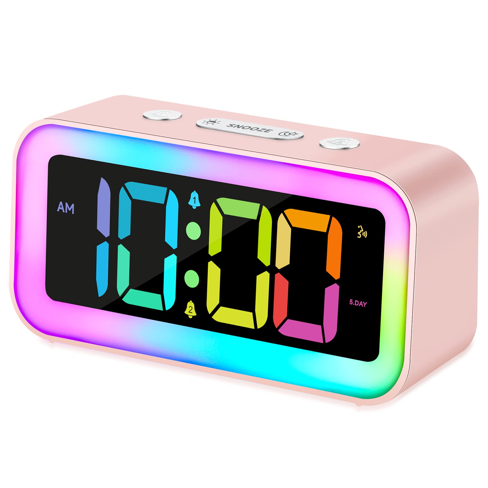 Cadmos Cute Pink Loud Alarm Clock with RGB Night Light - Perfect for Girls Room Decor and Kawaii Gifts, Small Size for Bedside o