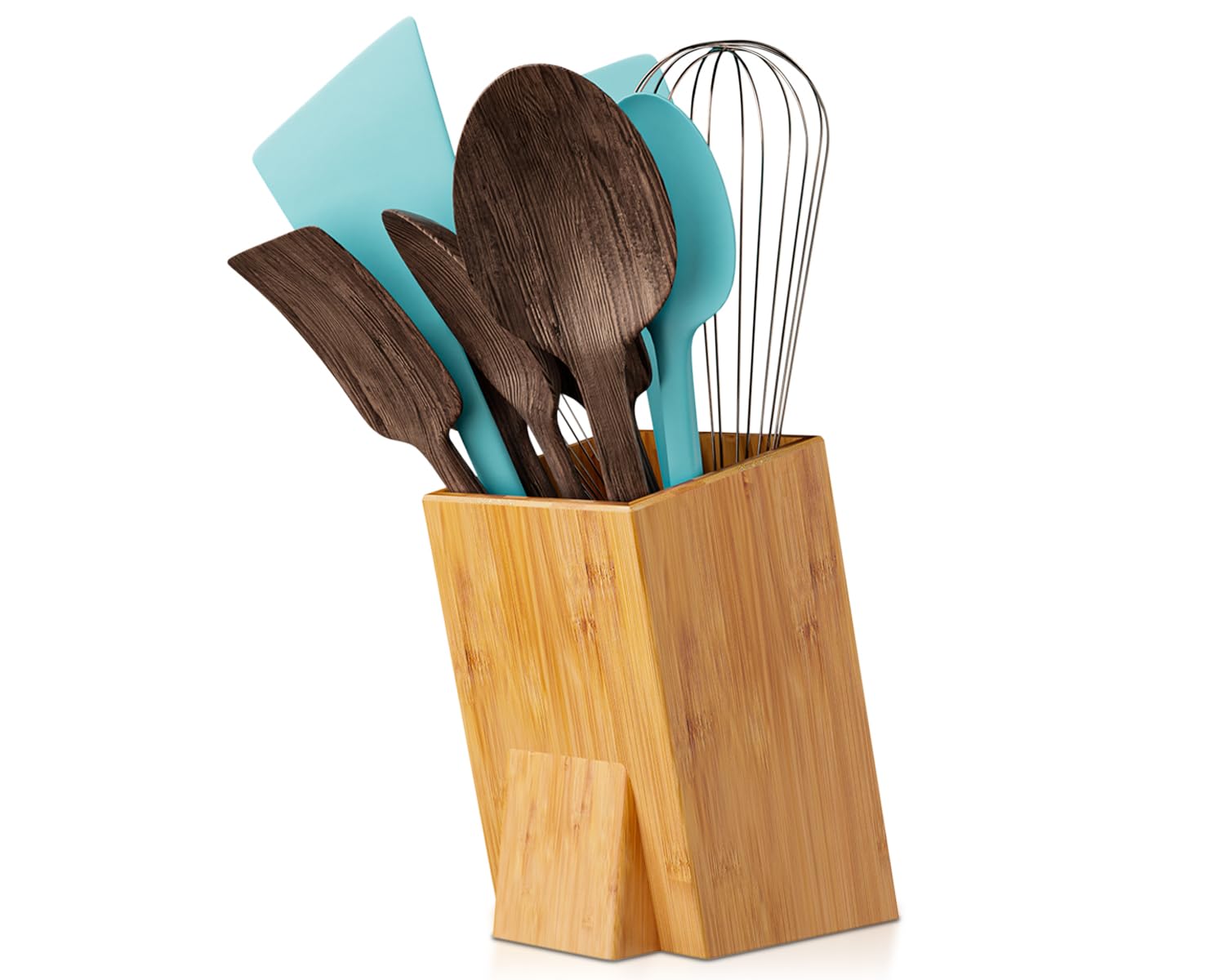 Bamboo Utensil Holder For Countertop - Large Upright Modern Organizer - Utensil Crock For Kitchen Counter By Comfify