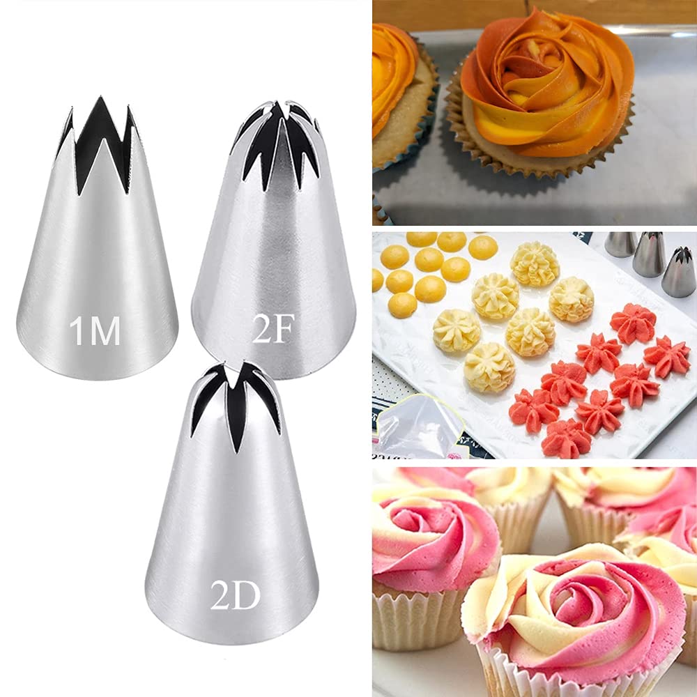 Icing Piping Tip Set,3 Large Decorating Tips Stainless Steel,Diy Cream Rose Flower Piping Tips,Cupcake Pastry Tips For Cake Deco