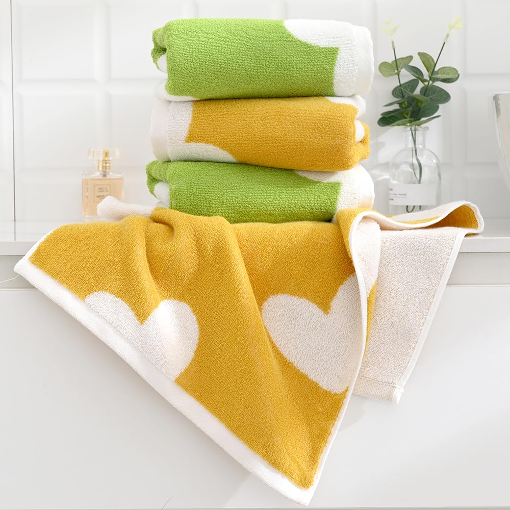 Sense Gnosis Green Hand Towel Heart Pattern 100% Cotton Absorbent Soft 2 Pc Hand Towel Set For Bathroom 13 X 29 Inch