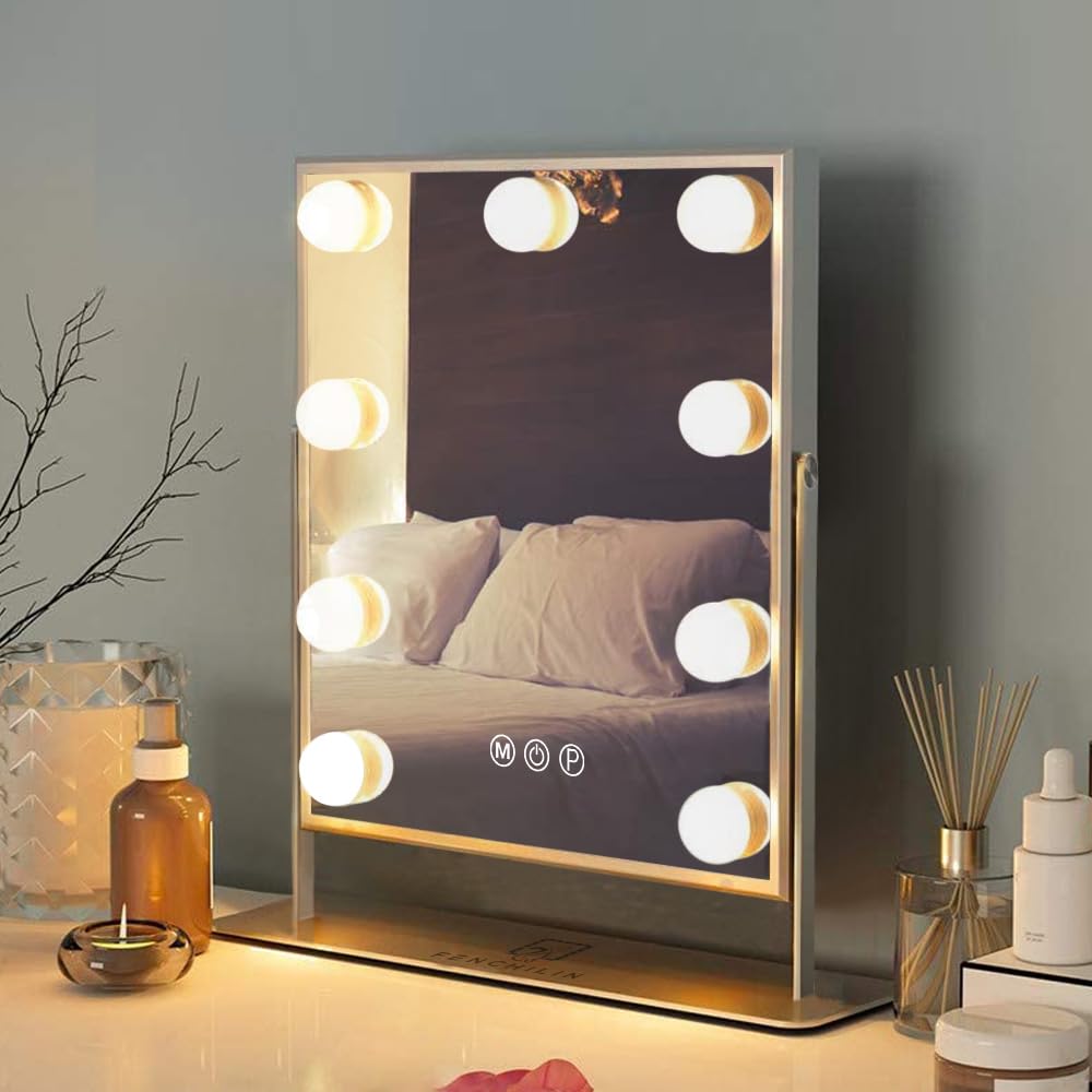Fenchilin Vanity Mirror With Lights Lighted Makeup Mirror Makeup Vanity Mirror Smart Touch Control 3 Colors Dimmable Hollywood M