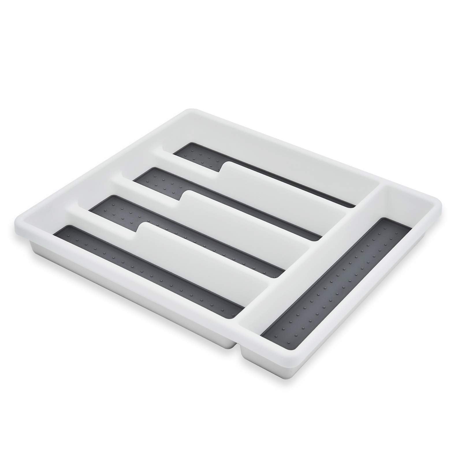 Haware Silverware Tray For Drawer With Five Sections, Flatware Organizer/Cutlery Holder With Soft Grip Lining And Non-Slip Rubbe