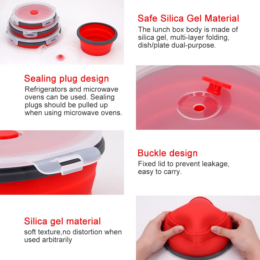 Guyuyii 4-Pack Collapsible Bowl - Round Silicone Food Storage Containers With Lids For Camping, Rvs | Microwave, Dishwasher & Fr