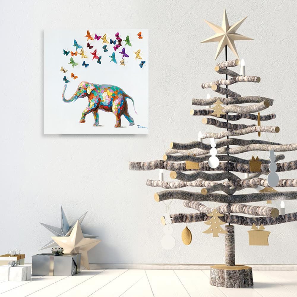 Forjoy Elephant Butterfly Wall Art Colorful Elephant Painting Butterfly Canvas Print Wall Art For Bedroom Canvas Ready To Hang (