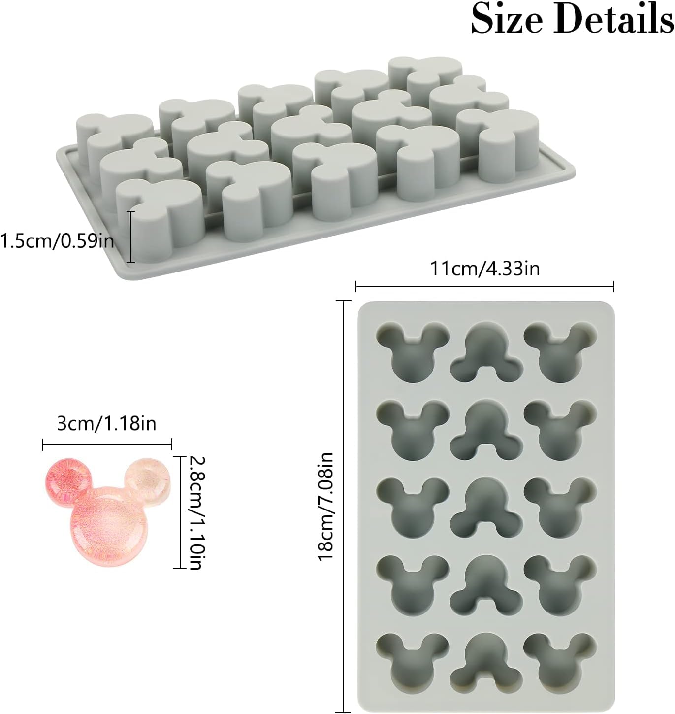 Ccozn 2 Pack Gummy Mouse Molds Silicone, 15 Cavity Non-Stick Mouse Head Silicone Molds For Ice Cube Diy Gummies Chocolate Candy