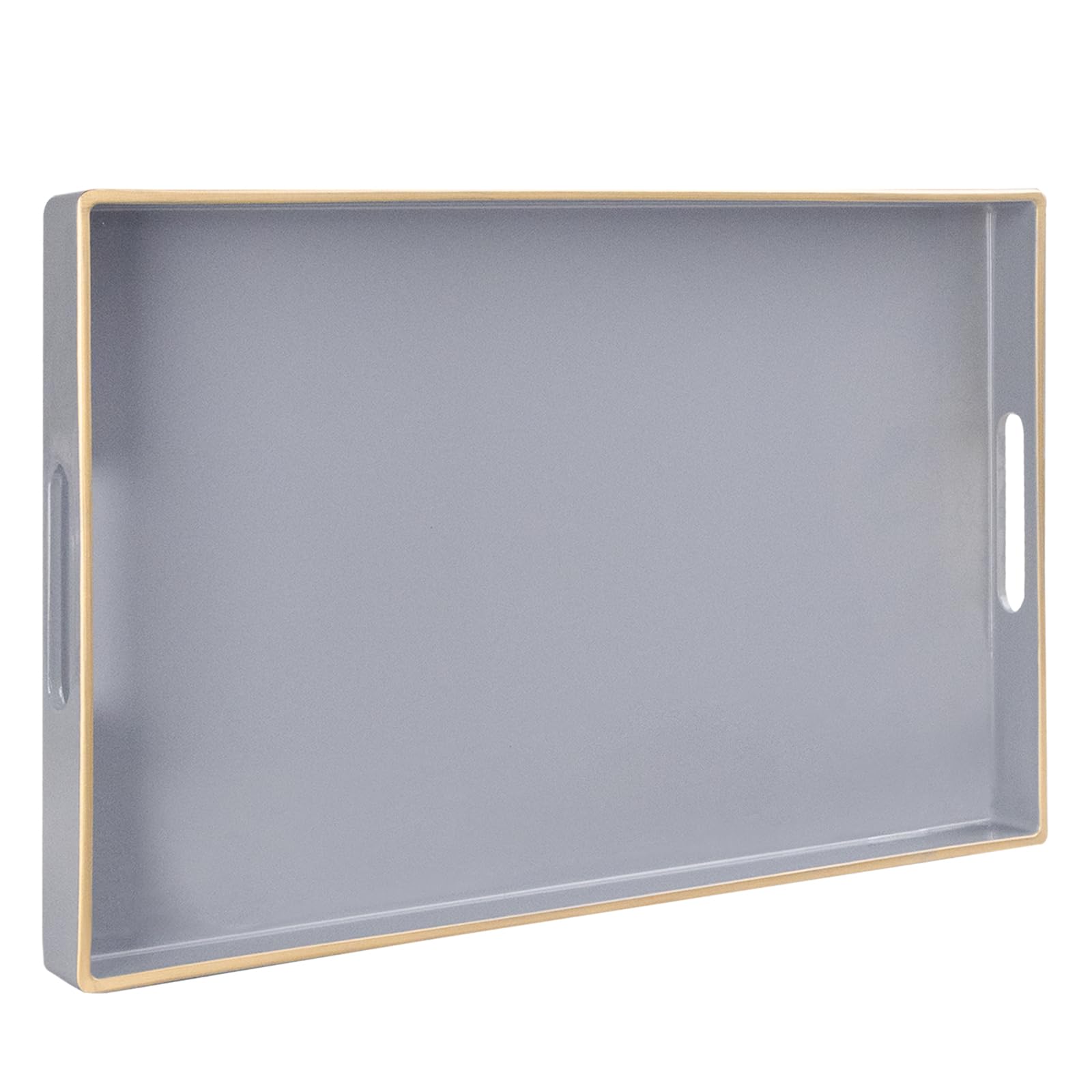 Maoname Gray Serving Tray With Handles, Modern Grey Decorative Tray For Coffee Table, Plastic Rectangular Gray Tray For Ottoman,
